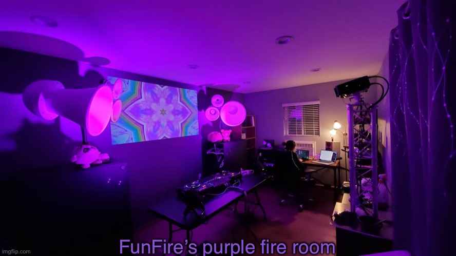 FunFire’s purple fire themed hotel room | FunFire’s purple fire room | image tagged in hotel imgflip | made w/ Imgflip meme maker