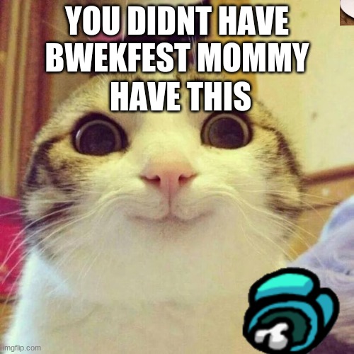 Smiling Cat Meme | YOU DIDNT HAVE BWEKFEST MOMMY; HAVE THIS | image tagged in memes,smiling cat | made w/ Imgflip meme maker