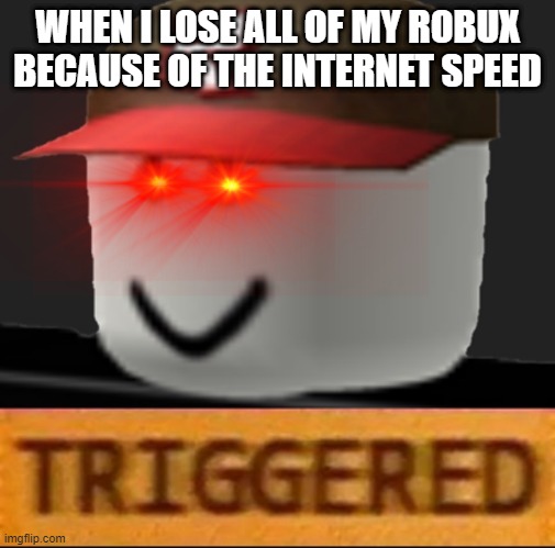 Roblox Triggered | WHEN I LOSE ALL OF MY ROBUX BECAUSE OF THE INTERNET SPEED | image tagged in roblox triggered | made w/ Imgflip meme maker