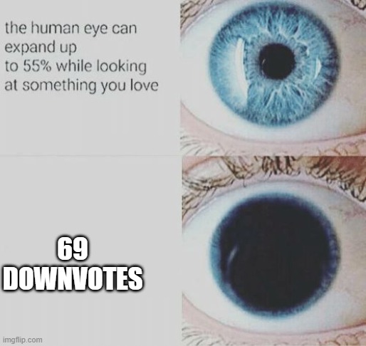 Eye pupil expand | 69 DOWNVOTES | image tagged in eye pupil expand,memes,gifs,pie charts,ha ha tags go brr | made w/ Imgflip meme maker