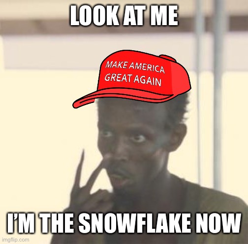 So much winning....I mean whining.... | LOOK AT ME; I’M THE SNOWFLAKE NOW | image tagged in i m the captain now,maga,snowflake | made w/ Imgflip meme maker