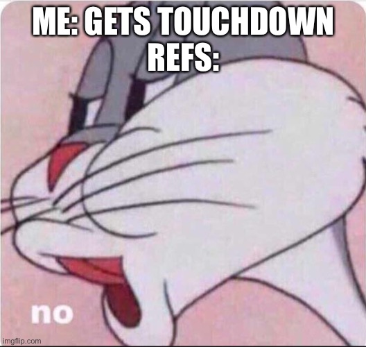 Bugs No | ME: GETS TOUCHDOWN
REFS: | image tagged in bugs no | made w/ Imgflip meme maker