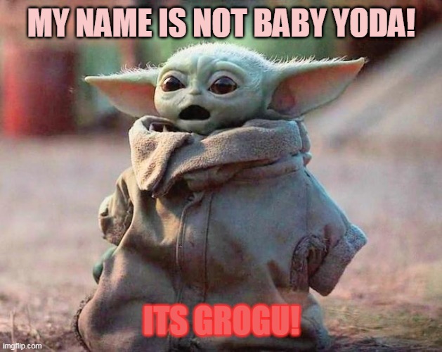 Surprised Baby Yoda | MY NAME IS NOT BABY YODA! ITS GROGU! | image tagged in surprised baby yoda | made w/ Imgflip meme maker