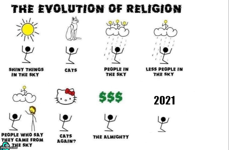 the new Jesus. |  2021 | image tagged in the evolution of religion | made w/ Imgflip meme maker