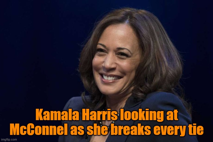 Kamala and Mitch | Kamala Harris looking at McConnel as she breaks every tie | image tagged in kamala harris,mitch mcconnell,senate,congress | made w/ Imgflip meme maker