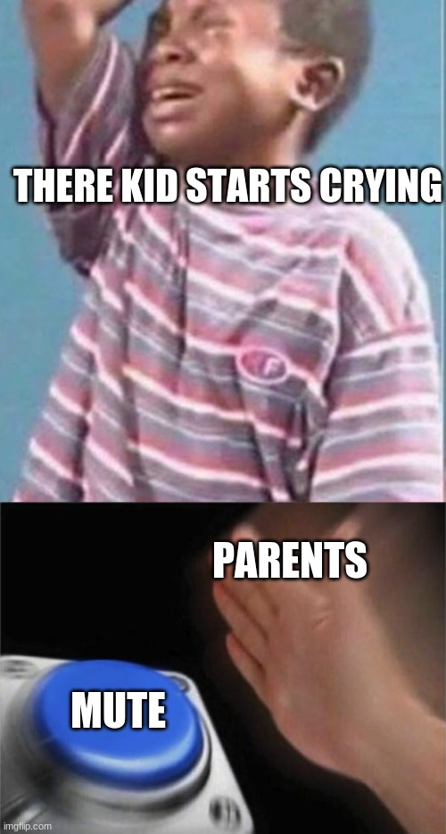 THERE KID STARTS CRYING; PARENTS; MUTE | image tagged in memes,blank nut button | made w/ Imgflip meme maker