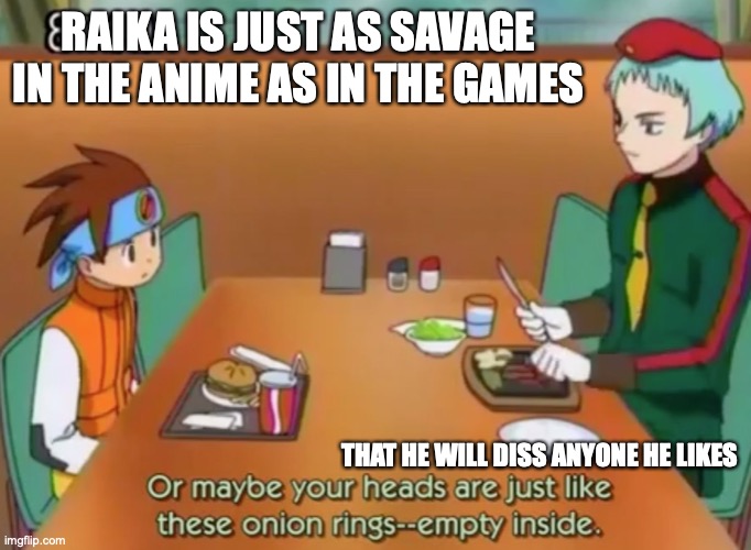 Raika | RAIKA IS JUST AS SAVAGE IN THE ANIME AS IN THE GAMES; THAT HE WILL DISS ANYONE HE LIKES | image tagged in megaman,megaman battle network,memes | made w/ Imgflip meme maker