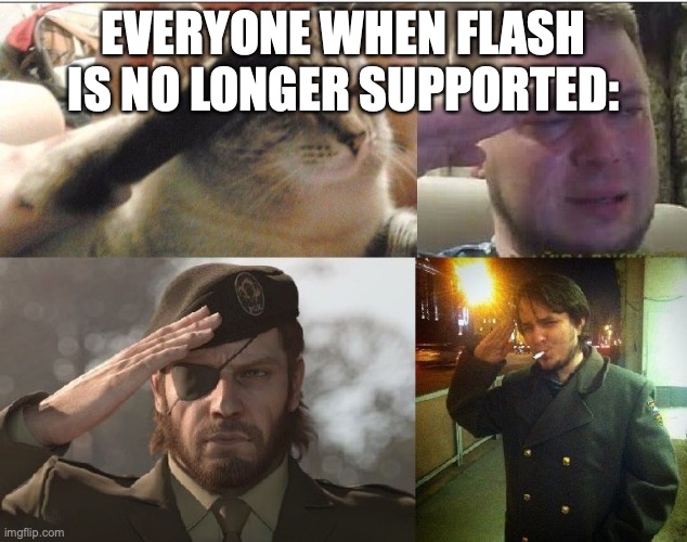 Four-Man Salute | EVERYONE WHEN FLASH IS NO LONGER SUPPORTED: | image tagged in four-man salute | made w/ Imgflip meme maker