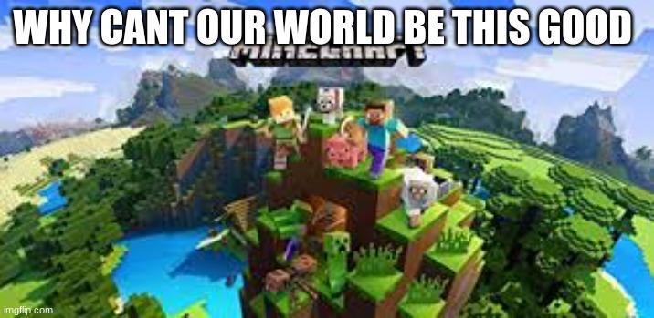 really do be true | WHY CANT OUR WORLD BE THIS GOOD | image tagged in minecraft | made w/ Imgflip meme maker