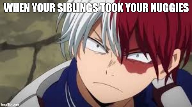 Angry todoroki | WHEN YOUR SIBLINGS TOOK YOUR NUGGIES | image tagged in angry todoroki | made w/ Imgflip meme maker