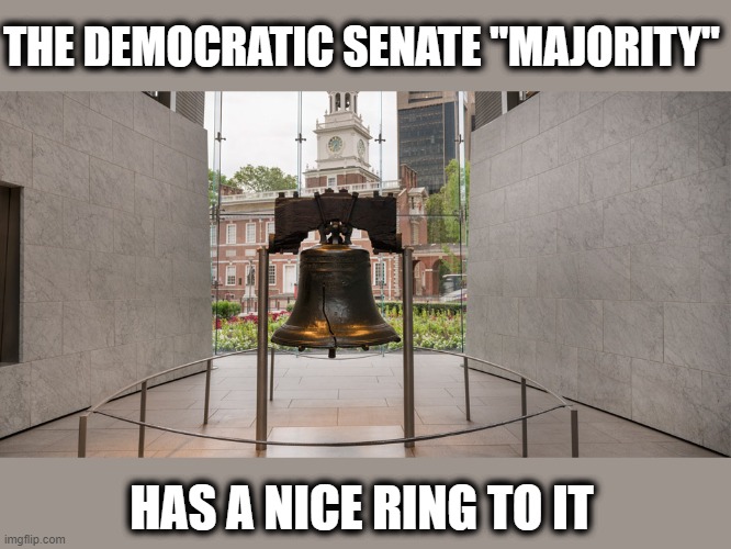 Good Job Georgia | THE DEMOCRATIC SENATE "MAJORITY"; HAS A NICE RING TO IT | image tagged in liberty bell,memes,politics,maga,i am the senate,2021 | made w/ Imgflip meme maker