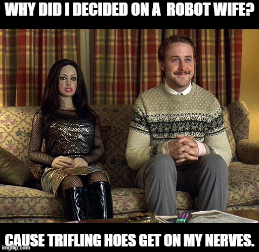 thanks for the inspiration - nephew ,  you make me laugh | WHY DID I DECIDED ON A  ROBOT WIFE? CAUSE TRIFLING HOES GET ON MY NERVES. | image tagged in robot,wives,funny memes,lol,2020 | made w/ Imgflip meme maker