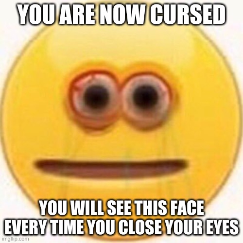 if you look at this meme u will be cursed forever | YOU ARE NOW CURSED; YOU WILL SEE THIS FACE EVERY TIME YOU CLOSE YOUR EYES | image tagged in cursed emoji | made w/ Imgflip meme maker