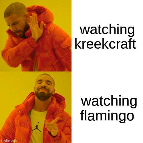 Drake Hotline Bling | watching kreekcraft; watching flamingo | image tagged in memes,drake hotline bling | made w/ Imgflip meme maker