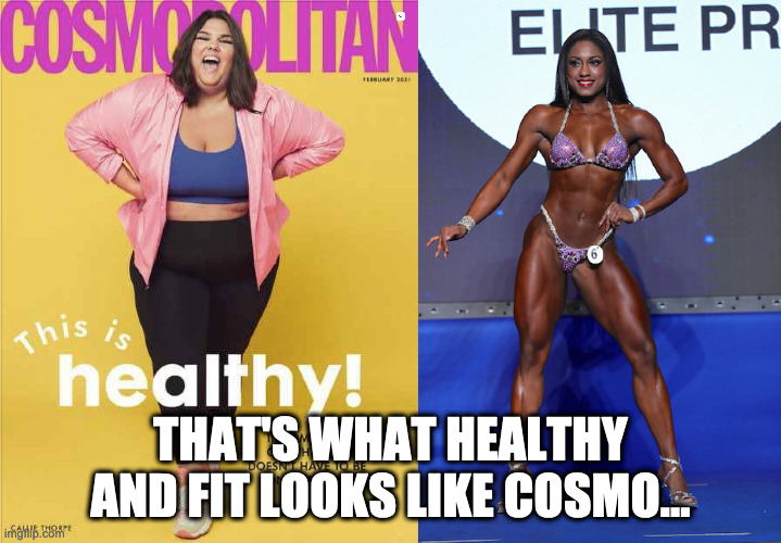 Cosmo Cover Fail |  THAT'S WHAT HEALTHY AND FIT LOOKS LIKE COSMO... | image tagged in obesity,cosmo,obese,plus size,fitness | made w/ Imgflip meme maker