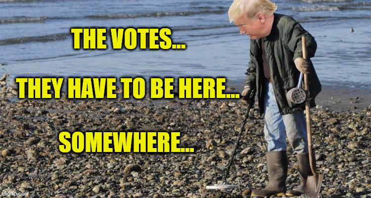 Trump metal detector | THE VOTES... THEY HAVE TO BE HERE... SOMEWHERE... | image tagged in trump metal detector | made w/ Imgflip meme maker