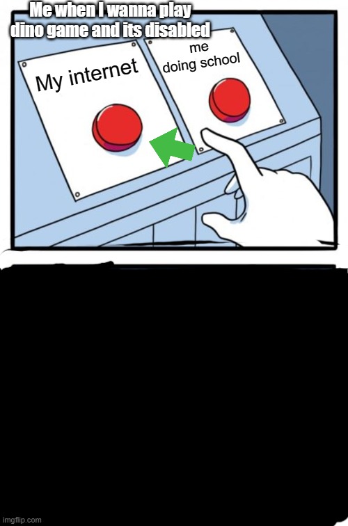 Two Buttons Meme | Me when I wanna play dino game and its disabled; me doing school; My internet | image tagged in memes,two buttons | made w/ Imgflip meme maker