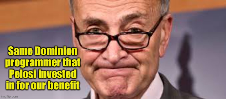 Chuck Shumer | Same Dominion programmer that Pelosi invested in for our benefit | image tagged in chuck shumer | made w/ Imgflip meme maker