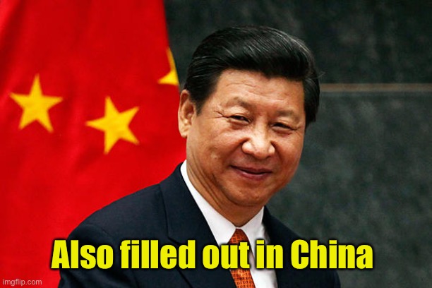 Xi Jinping | Also filled out in China | image tagged in xi jinping | made w/ Imgflip meme maker