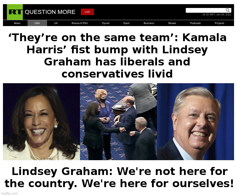 Members of the Incumbent Party: They're On The Same Team | image tagged in kamala harris,lindsey graham,democrats,republicans,they're the same picture,government corruption | made w/ Imgflip meme maker