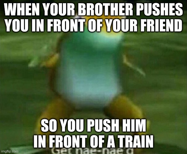 now he wont do it again | WHEN YOUR BROTHER PUSHES YOU IN FRONT OF YOUR FRIEND; SO YOU PUSH HIM IN FRONT OF A TRAIN | image tagged in get nae-nae'd | made w/ Imgflip meme maker