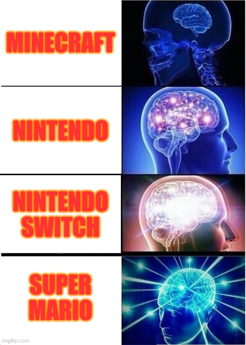Expanding Brain Meme | MINECRAFT; NINTENDO; NINTENDO SWITCH; SUPER MARIO | image tagged in memes,expanding brain | made w/ Imgflip meme maker