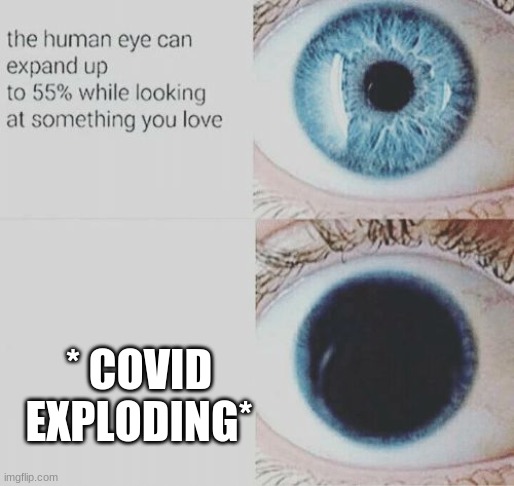 Eye pupil expand | * COVID EXPLODING* | image tagged in eye pupil expand | made w/ Imgflip meme maker