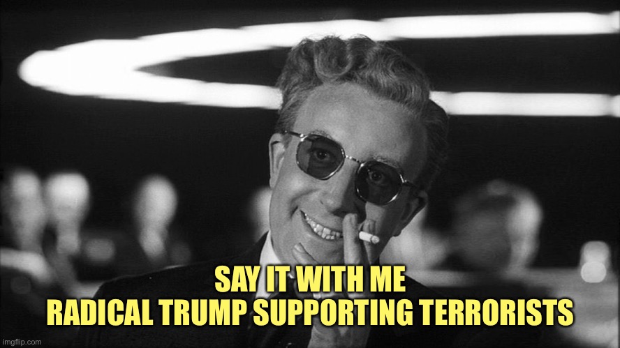 Doctor Strangelove says... | SAY IT WITH ME
RADICAL TRUMP SUPPORTING TERRORISTS | image tagged in doctor strangelove says | made w/ Imgflip meme maker