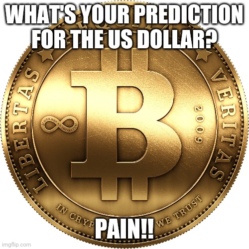Bitcoin | WHAT'S YOUR PREDICTION FOR THE US DOLLAR? PAIN!! | image tagged in bitcoin | made w/ Imgflip meme maker