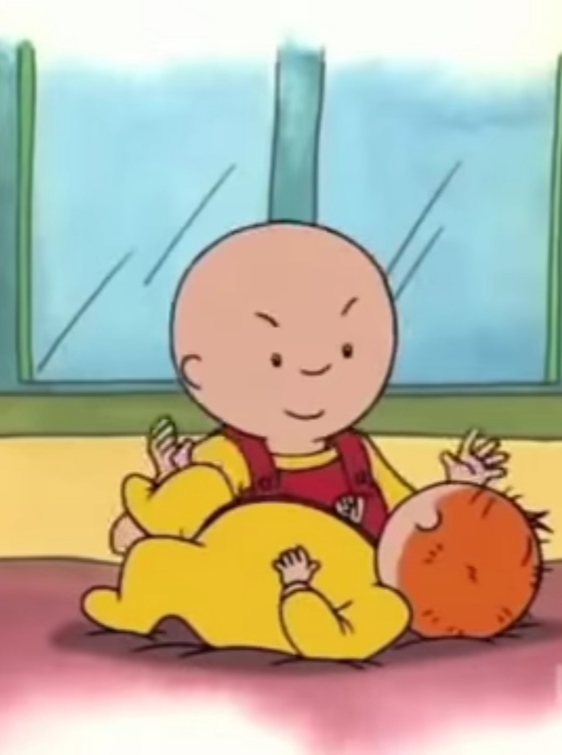 Caillou pinching baby Rosie Blank Meme Template