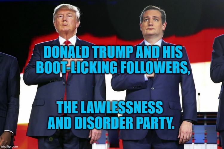 Sunshine Patriots | DONALD TRUMP AND HIS BOOT-LICKING FOLLOWERS, THE LAWLESSNESS
 AND DISORDER PARTY. | image tagged in politics | made w/ Imgflip meme maker