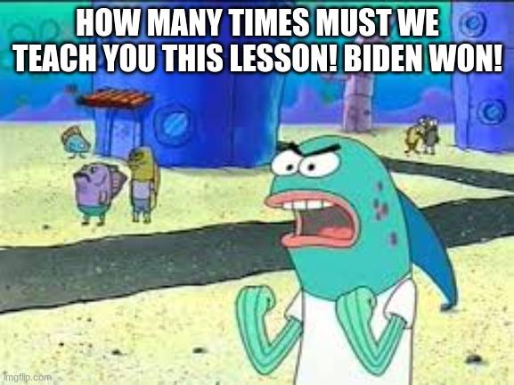 How many time do I have to teach you this lesson old man? | HOW MANY TIMES MUST WE TEACH YOU THIS LESSON! BIDEN WON! | image tagged in how many time do i have to teach you this lesson old man | made w/ Imgflip meme maker