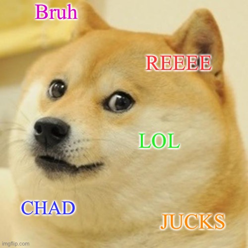 Doge Meme | Bruh; REEEE; LOL; CHAD; JUCKS | image tagged in memes,doge | made w/ Imgflip meme maker
