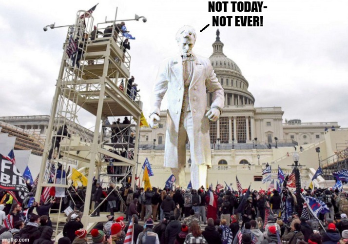 DEMOCRACY TAKES A STAND... |  NOT TODAY-
NOT EVER! | image tagged in riots,washington dc,coward,trump is a moron,illegal | made w/ Imgflip meme maker