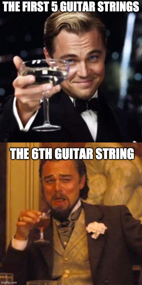It's true though | THE FIRST 5 GUITAR STRINGS; THE 6TH GUITAR STRING | image tagged in memes,laughing leo | made w/ Imgflip meme maker