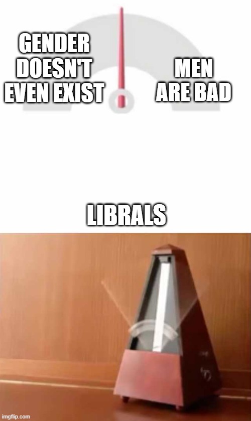Metronome | GENDER DOESN'T EVEN EXIST; MEN ARE BAD; LIBRALS | image tagged in metronome | made w/ Imgflip meme maker
