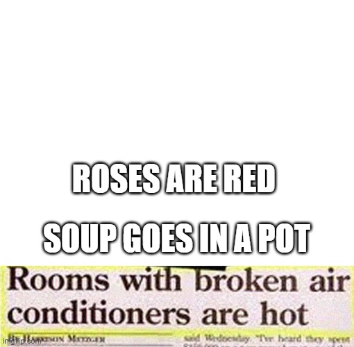 ROSES ARE RED; SOUP GOES IN A POT | image tagged in memes | made w/ Imgflip meme maker