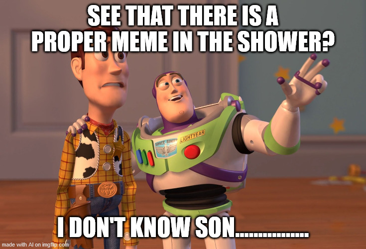 Idk sone | SEE THAT THERE IS A PROPER MEME IN THE SHOWER? I DON'T KNOW SON................ | image tagged in memes,x x everywhere | made w/ Imgflip meme maker