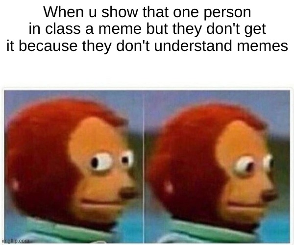 Monkey Puppet | When u show that one person in class a meme but they don't get it because they don't understand memes | image tagged in memes,monkey puppet | made w/ Imgflip meme maker