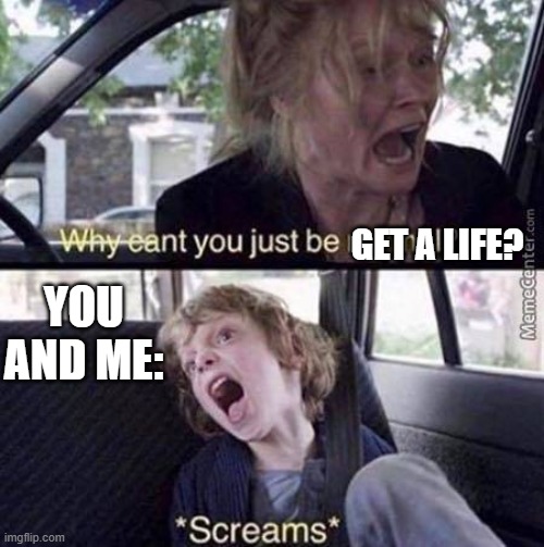 Why Can't You Just Be Normal | GET A LIFE? YOU AND ME: | image tagged in why can't you just be normal | made w/ Imgflip meme maker