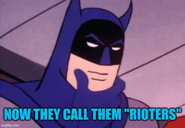 Just a month ago they called them "mostly peaceful protesters." Funny how the narrative changes when the script is flipped. | NOW THEY CALL THEM "RIOTERS" | image tagged in batman pondering | made w/ Imgflip meme maker