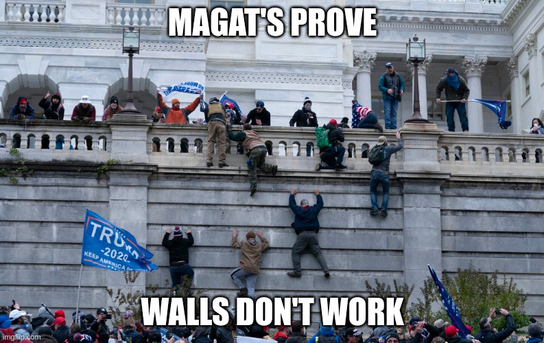 Law and Order Party | MAGAT'S PROVE; WALLS DON'T WORK | image tagged in magat's,wall,terrorists,gop,sore losers | made w/ Imgflip meme maker
