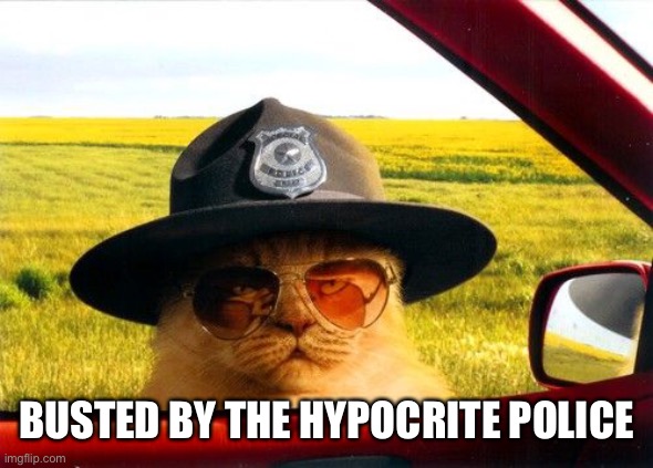 Busted by the Hypocrite Police | BUSTED BY THE HYPOCRITE POLICE | image tagged in busted by the hypocrite police | made w/ Imgflip meme maker