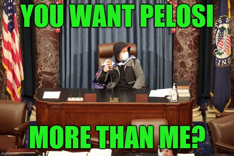 right wing capitol break in speaker | YOU WANT PELOSI; MORE THAN ME? | image tagged in right wing capitol break in speaker,militia,antifa,right wing,maga,political revolution | made w/ Imgflip meme maker