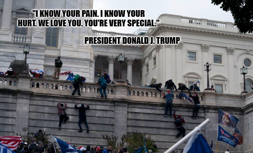 We know your pain | "I KNOW YOUR PAIN. I KNOW YOUR HURT. WE LOVE YOU. YOU'RE VERY SPECIAL."; PRESIDENT DONALD J. TRUMP | image tagged in trump,maga,election,protesters | made w/ Imgflip meme maker