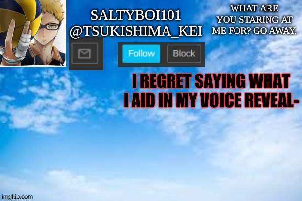 Yeet | I REGRET SAYING WHAT I AID IN MY VOICE REVEAL- | image tagged in yeet | made w/ Imgflip meme maker