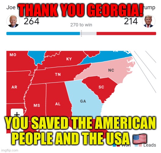 Blue Georgia | THANK YOU GEORGIA! YOU SAVED THE AMERICAN PEOPLE AND THE USA 🇺🇸 | image tagged in blue georgia | made w/ Imgflip meme maker