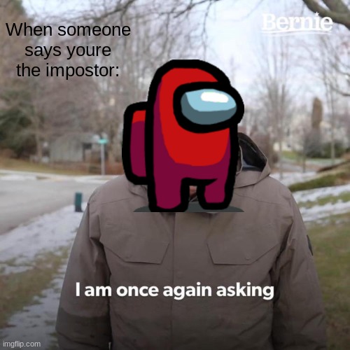 Bernie I Am Once Again Asking For Your Support Meme | When someone says youre the impostor: | image tagged in memes,bernie i am once again asking for your support | made w/ Imgflip meme maker