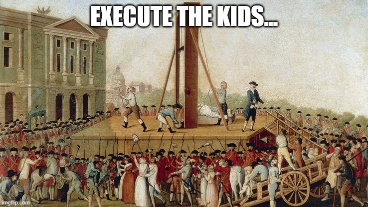 Guillotine Execution 1789 | EXECUTE THE KIDS... | image tagged in guillotine execution 1789 | made w/ Imgflip meme maker