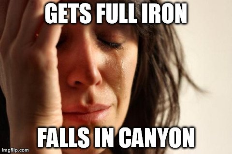 First World Problems Meme | GETS FULL IRON FALLS IN CANYON | image tagged in memes,first world problems | made w/ Imgflip meme maker